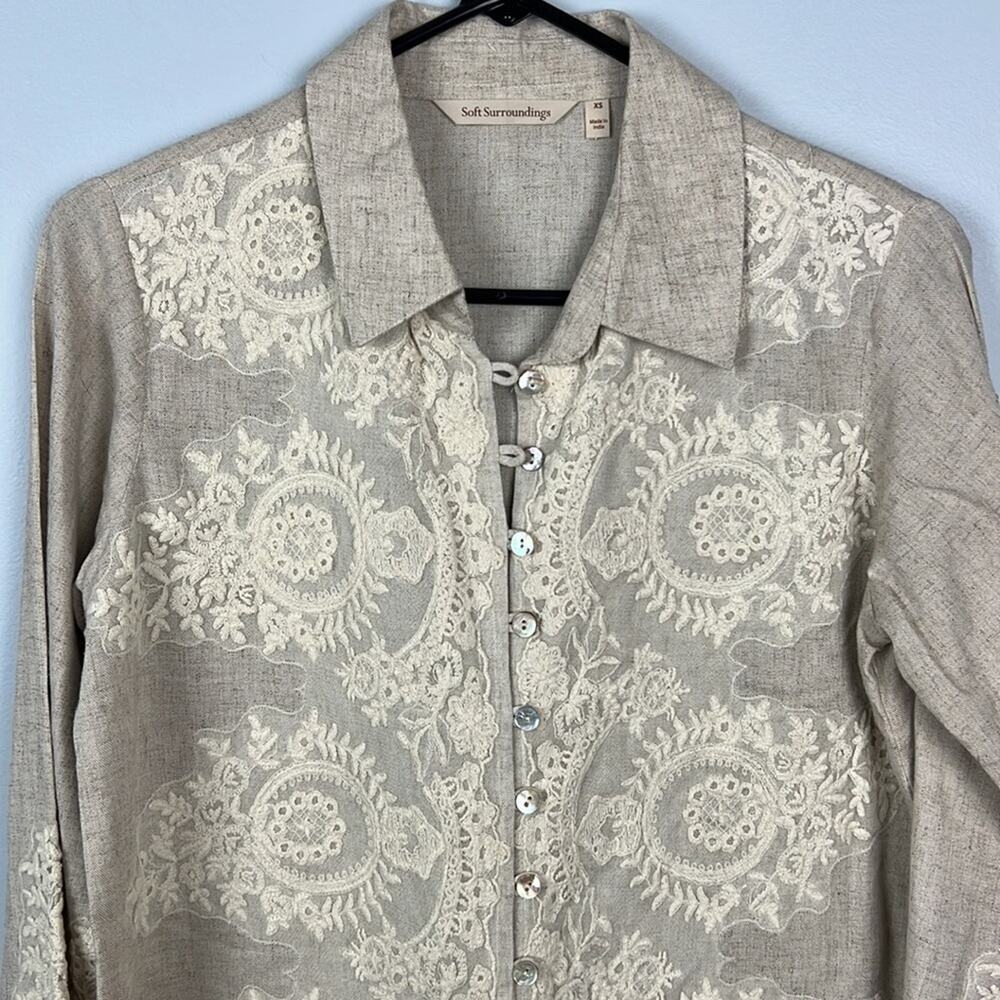 Soft Surroundings Kamal natural button down lace detail tunic - Picture 2 of 9